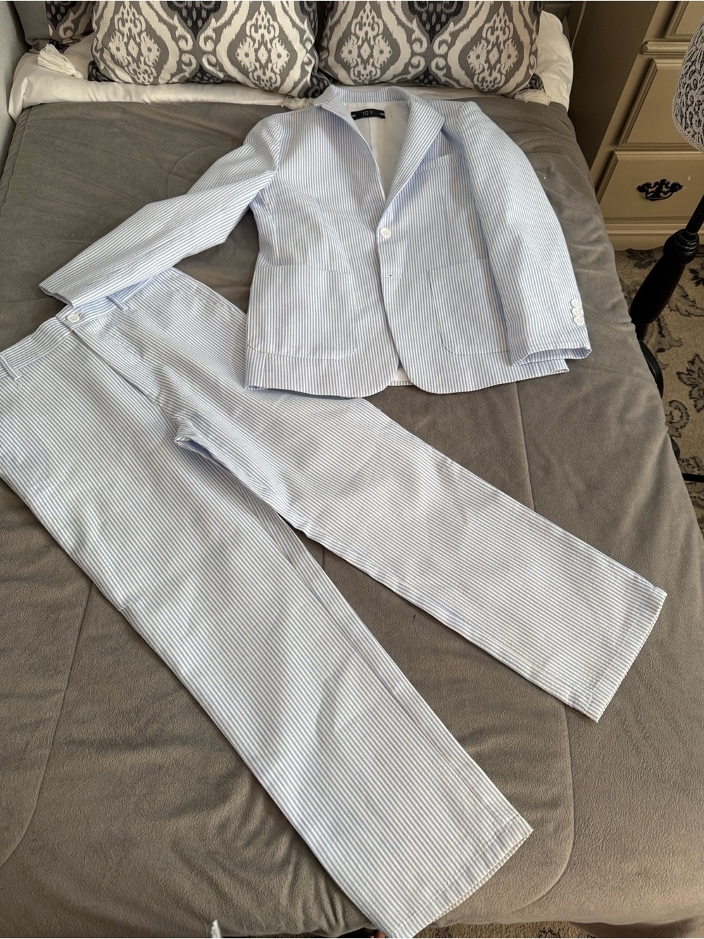 Source Unknown Light Blue & White Pinstripe seersucker Kids Suit Sz 10 nautical